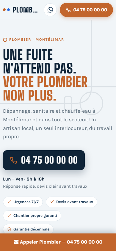 Exemple de site Tillap pour Plombier sur téléphone