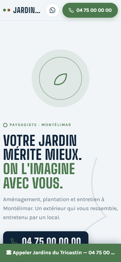 Maquette de site pour un paysagiste, vue sur mobile