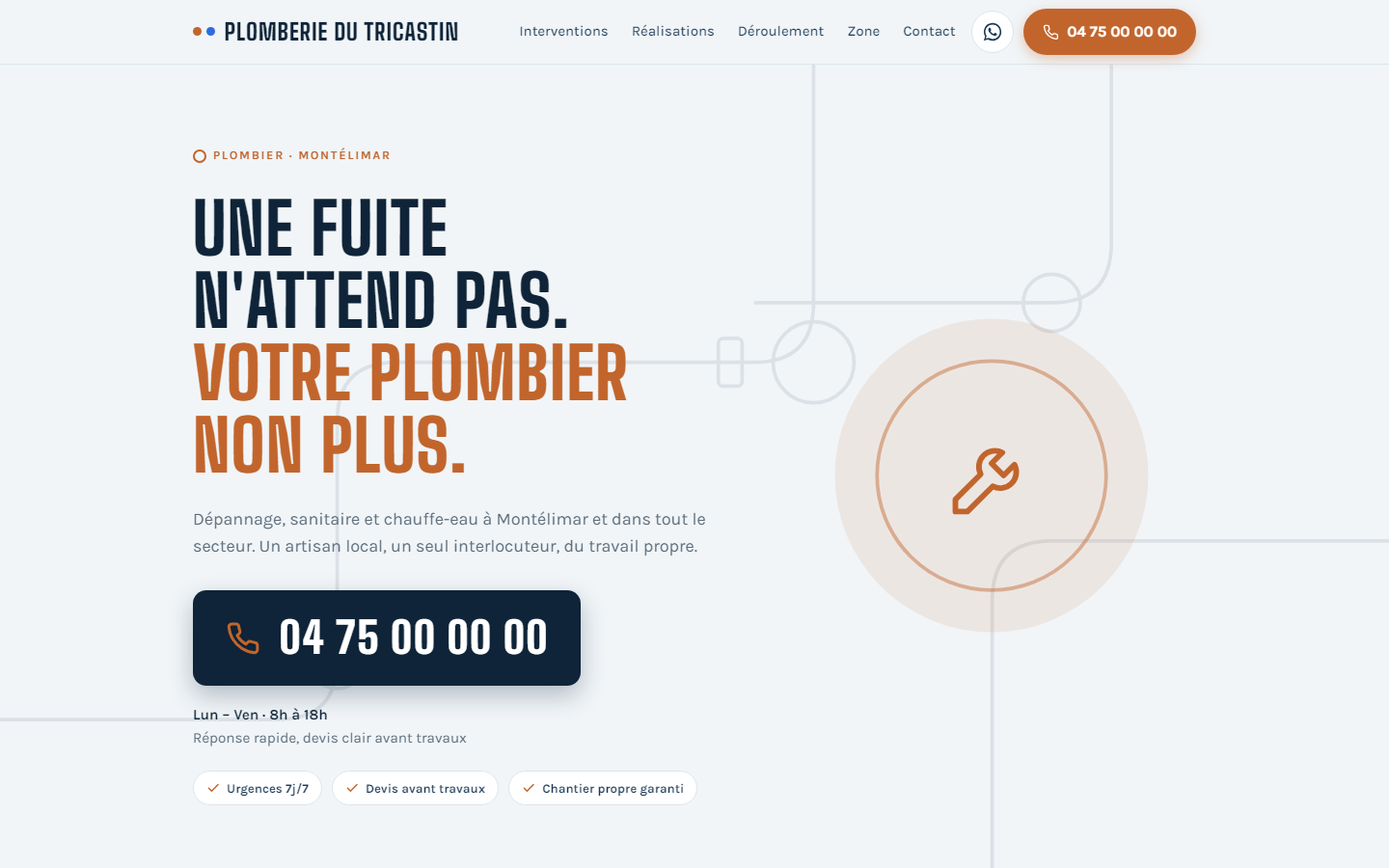 Maquette conçue par Tillap pour le site d’un plombier, affichée sur un écran d’ordinateur